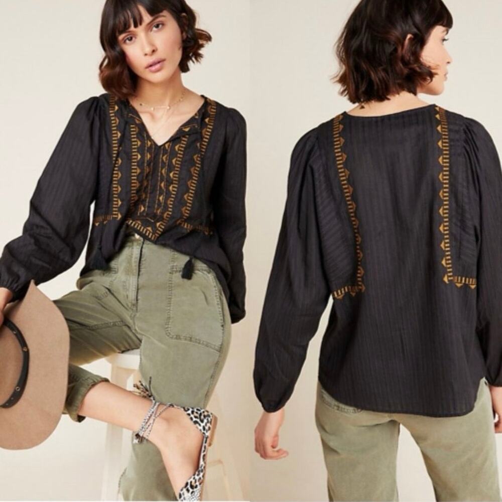 Anthropologie x Dolan Astrid Embroidered Peasant Blouse